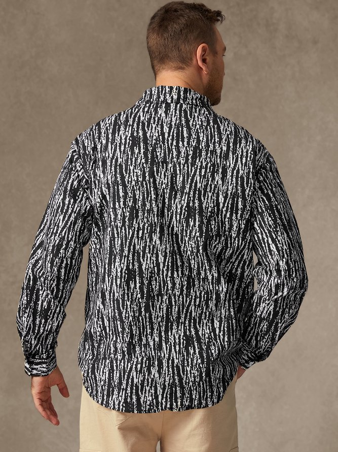 Abstract Striped Print Chest Pocket Long Sleeve Casual Shirt