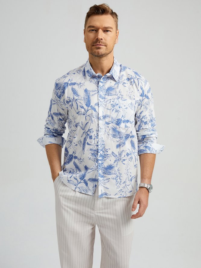 Floral Chest Pocket Long Sleeve Casual Shirt
