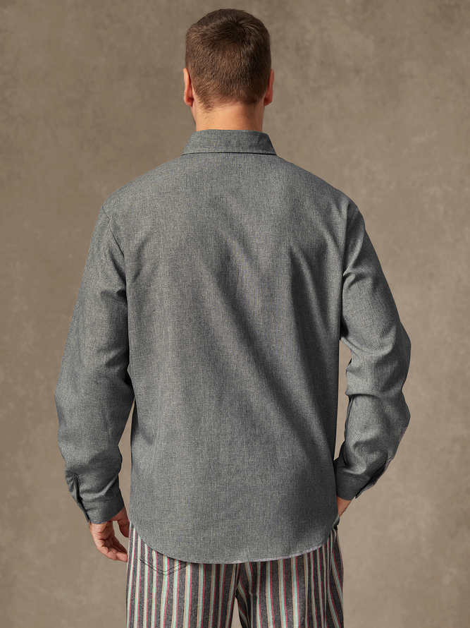 Plain Textured Fabric Long Sleeve Casual Shirt