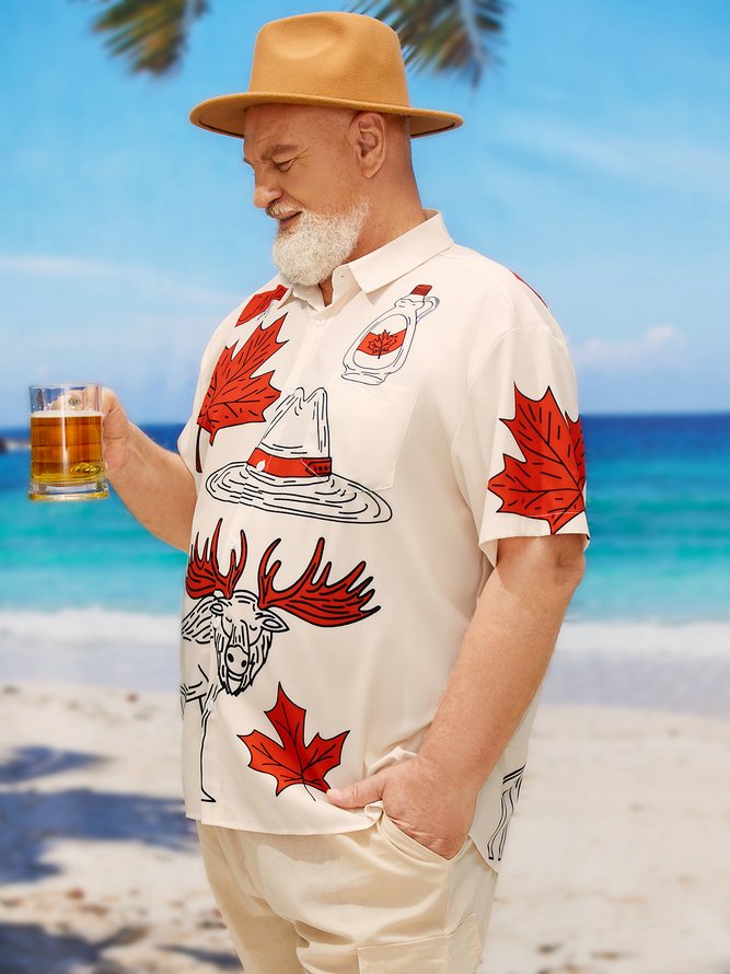 Big Size Canada Day Chest Pocket Short Sleeve Shirt