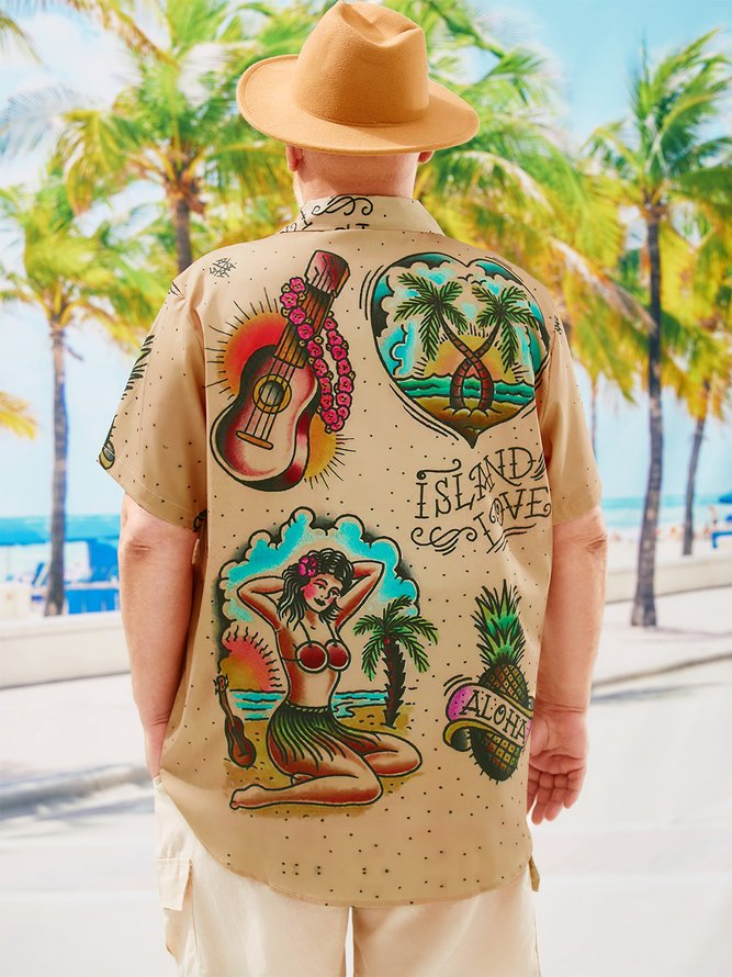 Big Size Vintage Girl Short Sleeve Hawaiian Shirt
