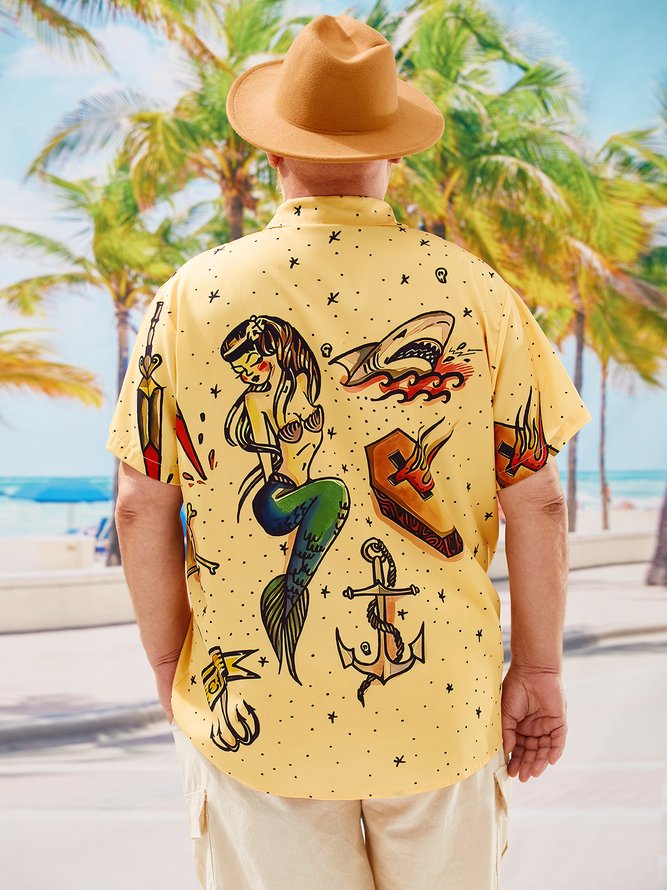 Big Size Mermaid Tattoo Short Sleeve Hawaiian Shirt