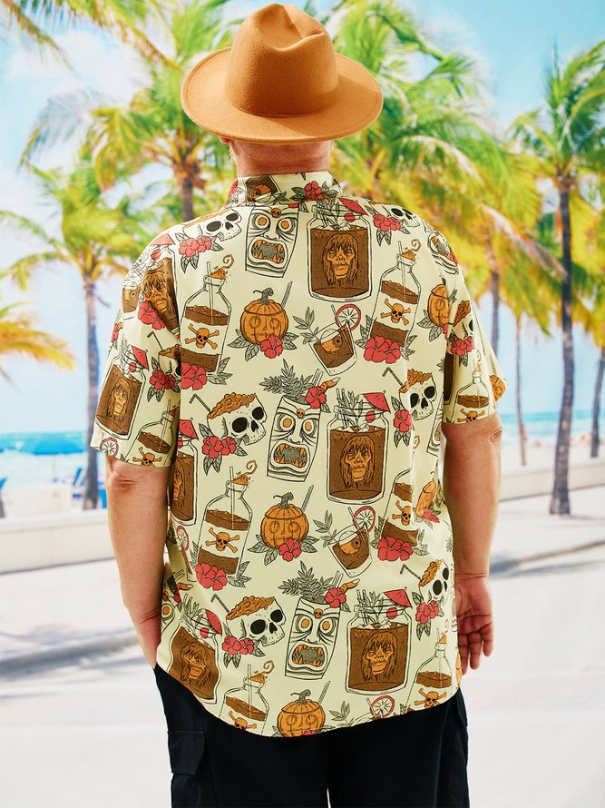 Big Size Skull Cocktail Chest Pocket Short Sleeve Hawaiian Shirt