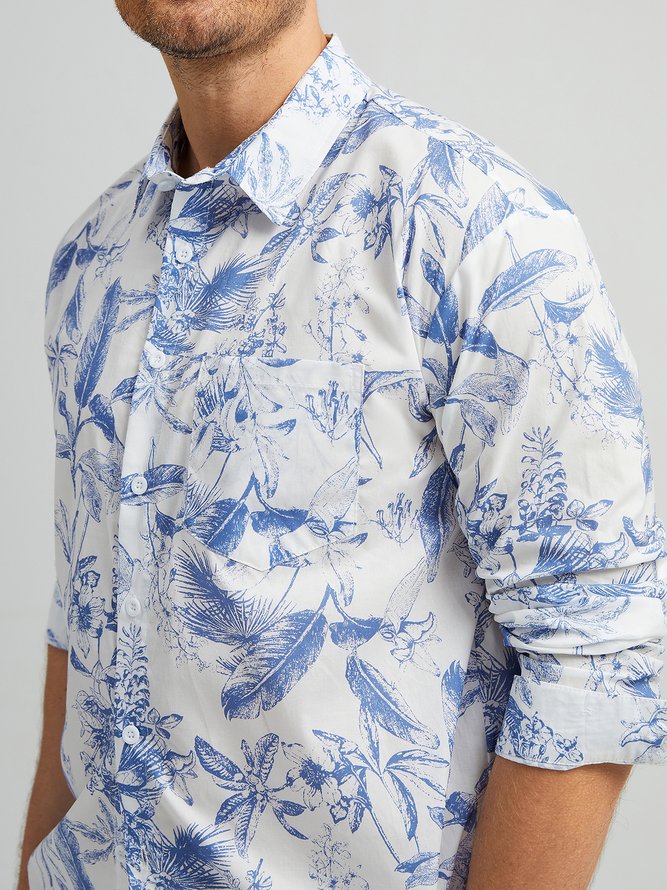 Floral Chest Pocket Long Sleeve Casual Shirt