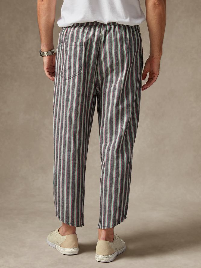 Cotton Striped Casual Cropped Pants