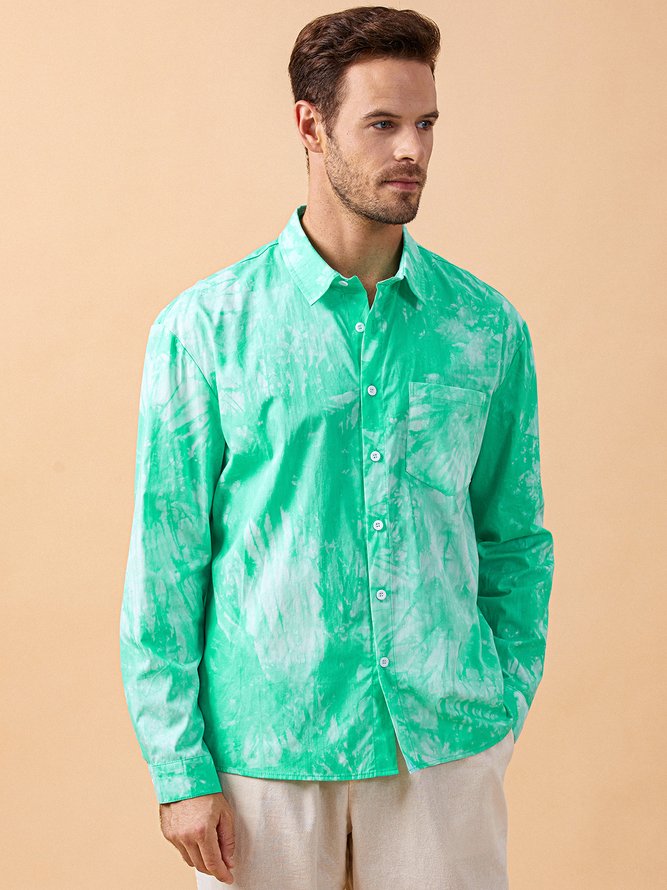 Cotton Gradient Color Chest Pocket Long Sleeve Casual Shirt