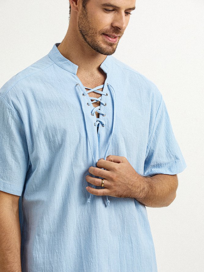 Hardaddy® Cotton Lace Up Collar Casual Shirt