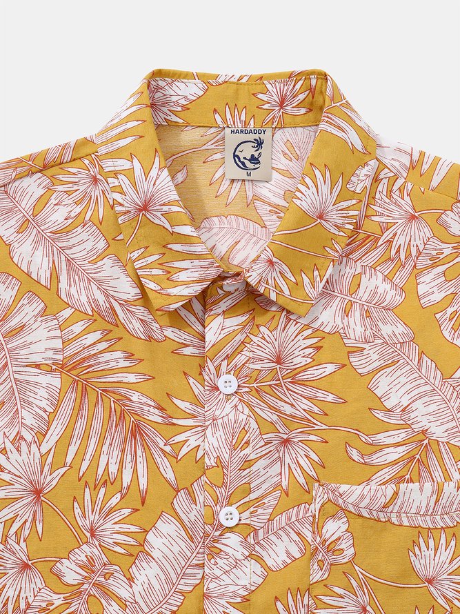 Tropical Floral Chest Pocket Long Sleeve Casual Shirt