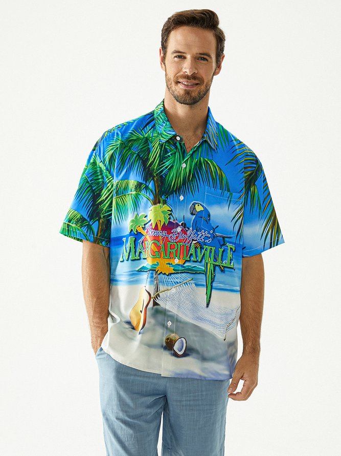 Tropical Parrots Chest Pocket Short Sleeve Hawaiian Shirt