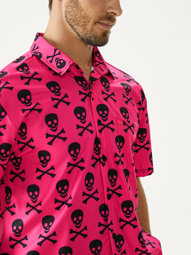Funky Skull Chest Pocket Short Sleeve Hawaiian Shirt