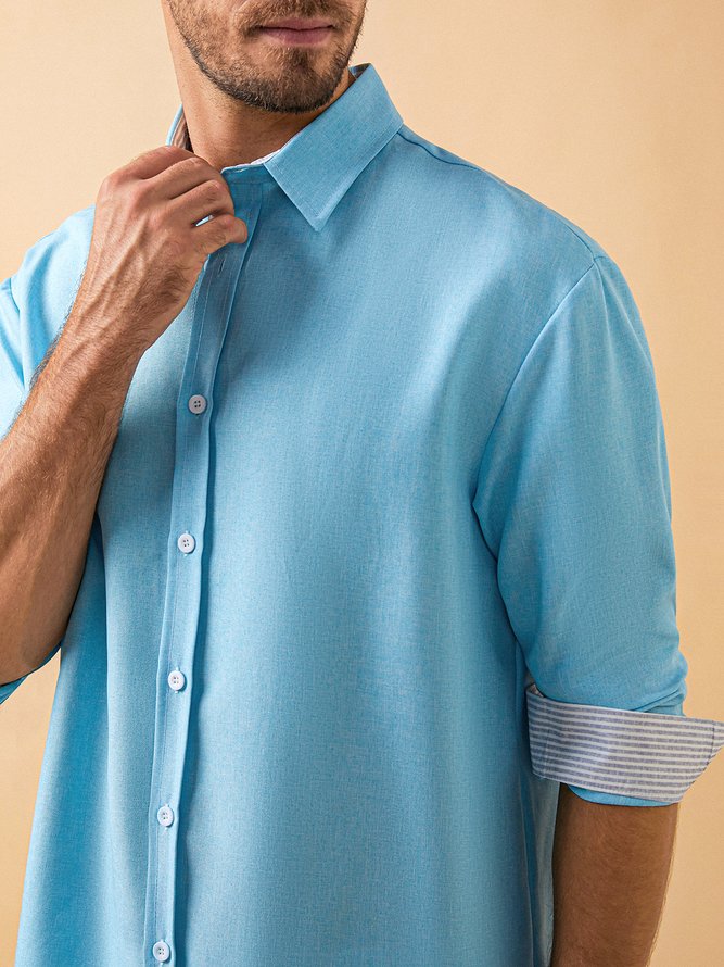 Cotton Color-block Long Sleeve Casual Shirt