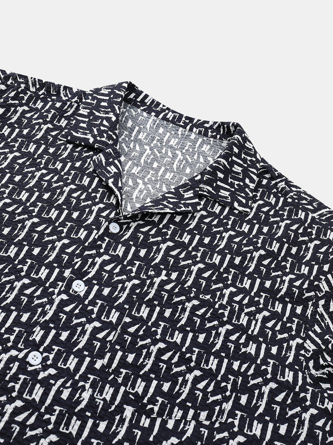 Geometric Print Chest Pocket Short Sleeve Casual Shirt
