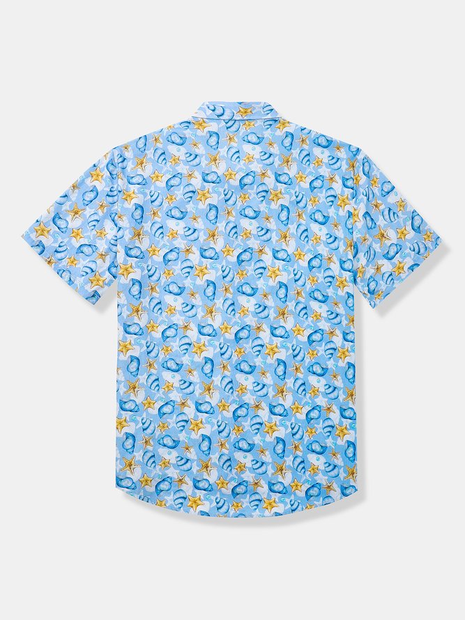 Sea Animal Conch Chest Pocket Short Sleeve Casual Shirt