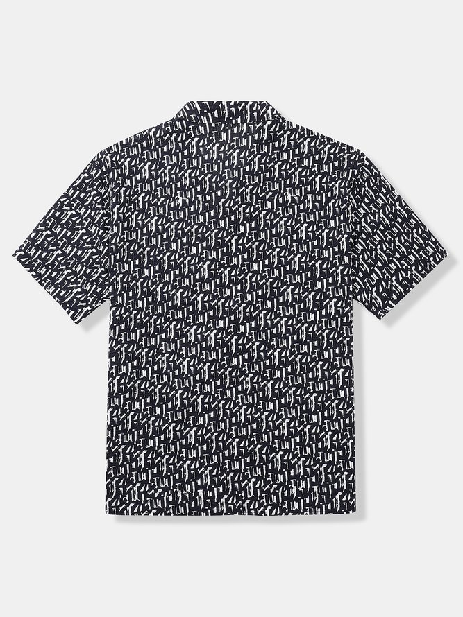 Geometric Print Chest Pocket Short Sleeve Casual Shirt