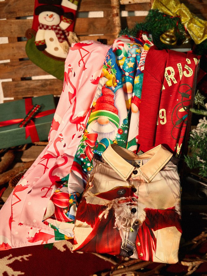 Christmas Pirate Santa Chest Pocket Short Sleeve Hawaiian Shirt