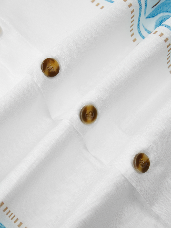 Striped Sea Animals Long Sleeve Guayabera Shirt