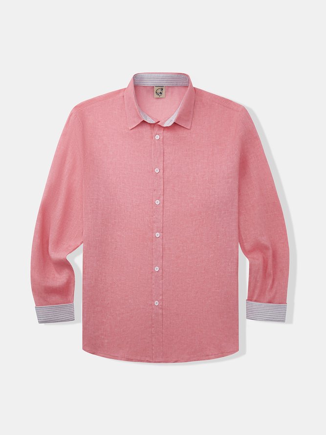 Cotton Plain Panel Stripe Long Sleeves Casual Shirt