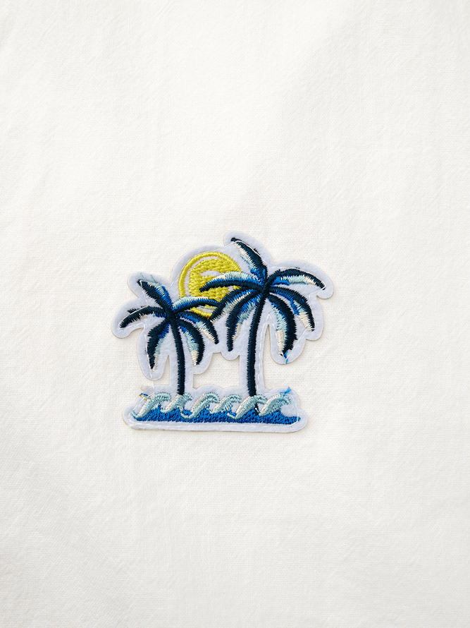 Cotton Coconut Tree Embroidery Short Sleeve Casual Shirt