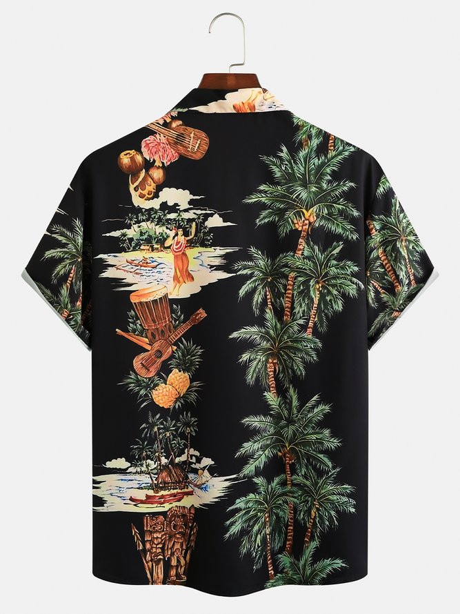 Mens Retro Hawaiian Print Hydrocool Fabric Quick Dry Casual Breathable Short Sleeve Aloha Shirt