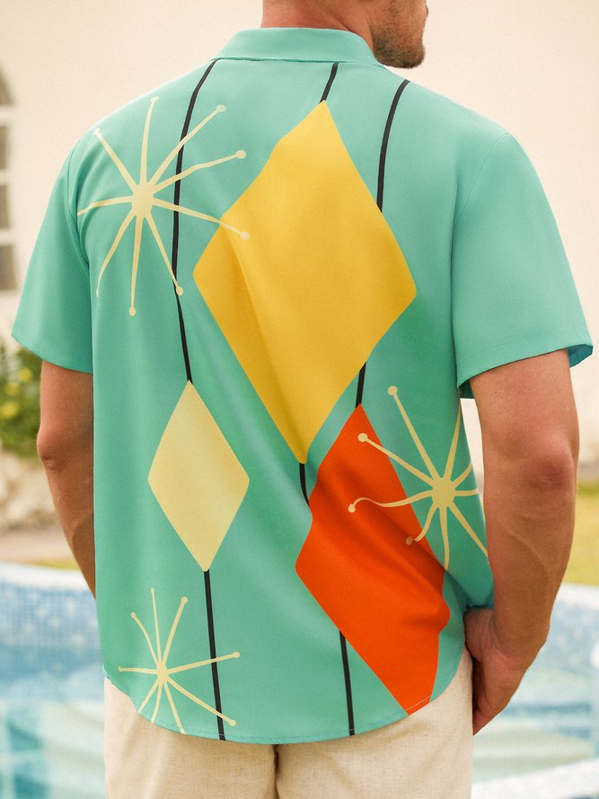 Men Printed Casual Summer Polyester Pockets Shirt Collar No Elasticity Regular H-Line Shirt