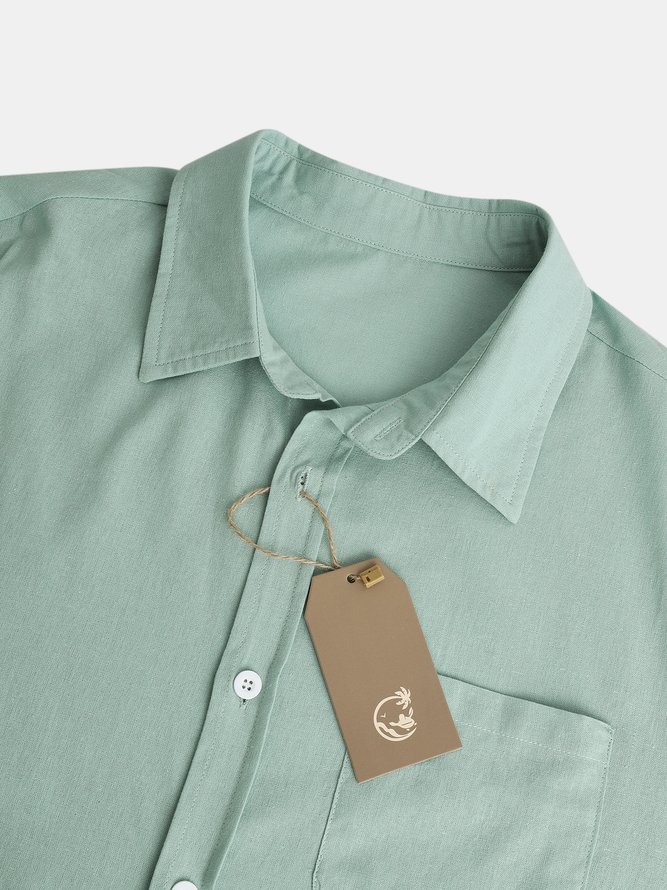 Men's Cotton Linen Plain Color Casual Long Sleeve Shirt