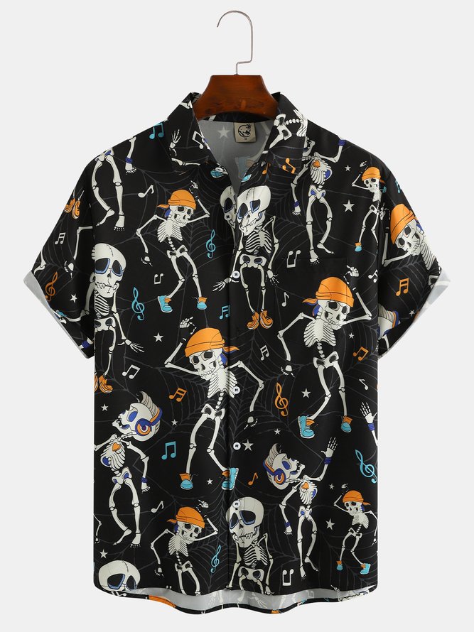 Men's Halloween Skull Graphic Print Short Sleeve Shirt