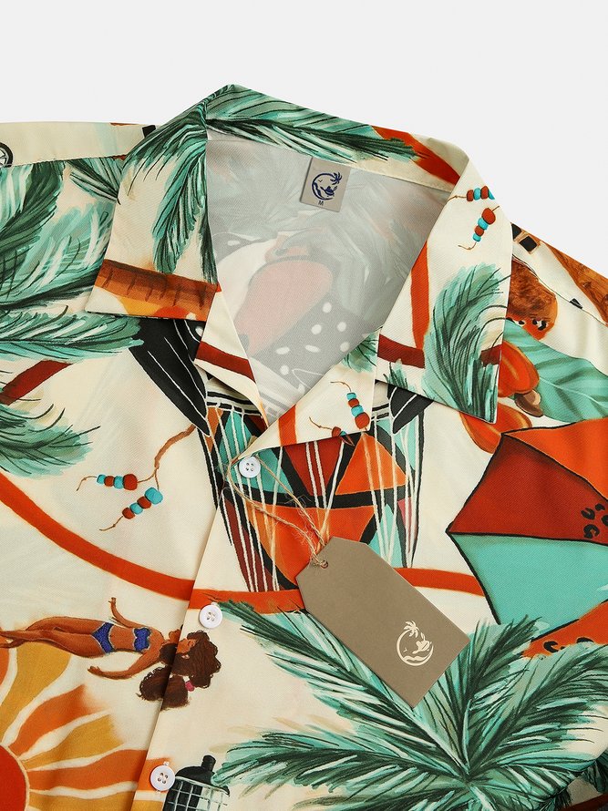 Men's Botanical Print Casual Moisture Absorbent Breathable Fabric Hawaiian Short Sleeve Shirt