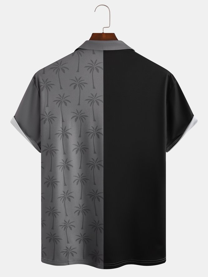Resort-Style Hawaiian Botanical Leaf Stripe Geometric Pattern Lapel Short-Sleeved Polo Print Top