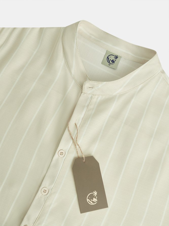 Men's Striped Stand Collar Half Open Long Sleeve Shirt
