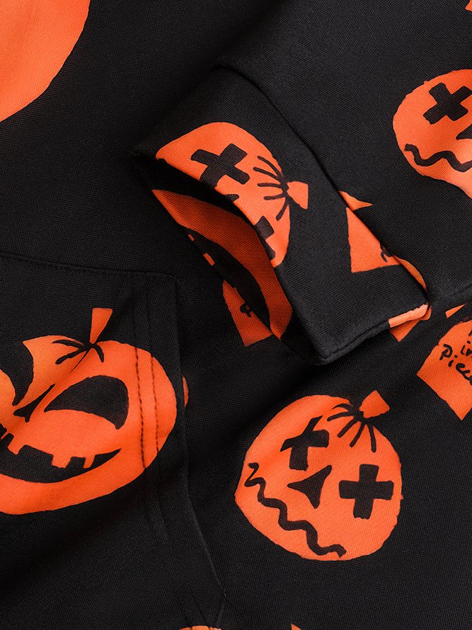 Men's Black Halloween Print Fashion Hooded Long Sleeve Sweatshirt