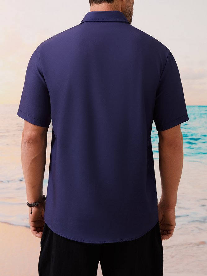 Mens Ombre Print Front Buttons Soft Breathable Chest Pocket Casual Bowling Shirt