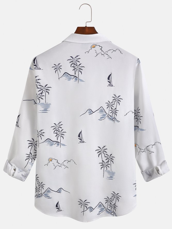Printed cotton and linen style coconut comfortable hemp long sleeve shirts