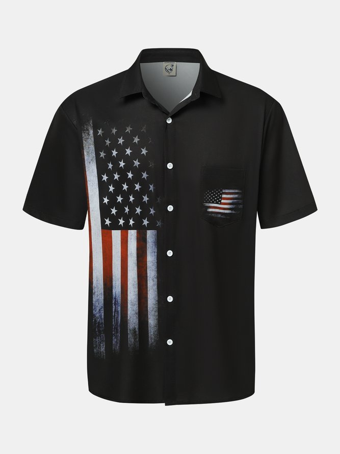 Mens Independence Day Print Casual Breathable Short Sleeve Shirt