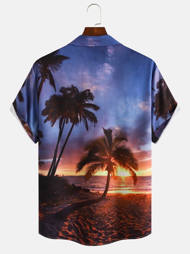 Mens Funky Hawaiian Coconut Tree Print Casual Short Sleeve Aloha Shirt