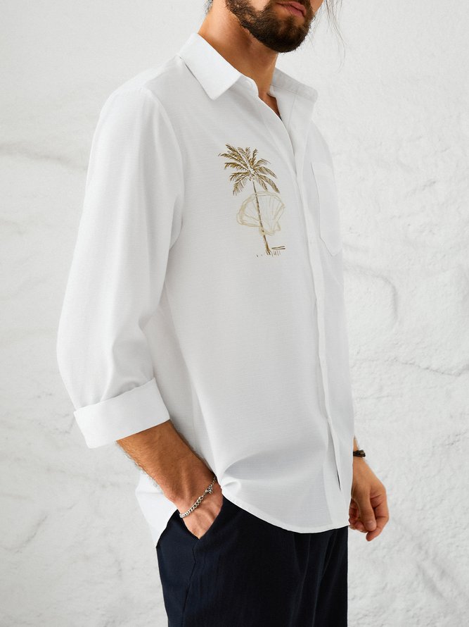 Cotton and linen style coconut tree print linen shirt