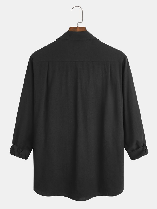 Men's Cotton Linen Casual Pocket Long Sleeve Shirt