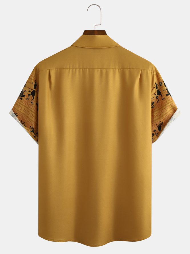Men's Abstract Print Moisture Absorbent Breathable Fabric Fashion Hawaiian Lapel Short Sleeve Shirt