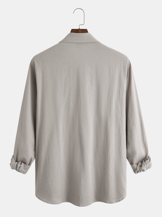 Men's Pintuck Panel Cotton Linen Long Sleeve Shirt
