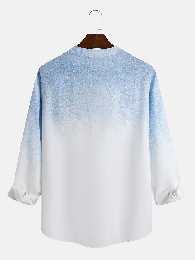 Cotton and linen style lie fallow gradient guitar printing flax long sleeve Shirt