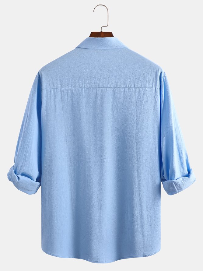 Cotton Linen Plain Color Casual Long Sleeve Shirt