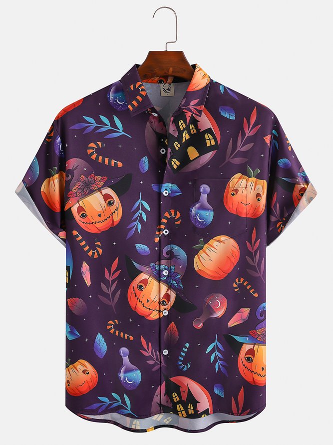Men's Halloween Element Print Short Sleeve Shirt