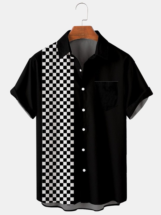 Chessboard Pattern Contrast Bowling Shirt | hardaddy