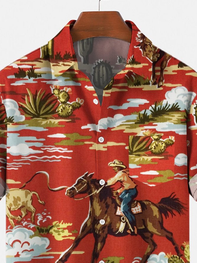Men's Retro Cowboy Pocket Equestrian Casual Loose Comfortable Shirt ...