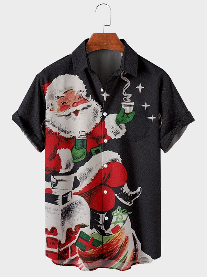 Vintage Joyful Cozy Santa Graphic Short Sleeves Shirts