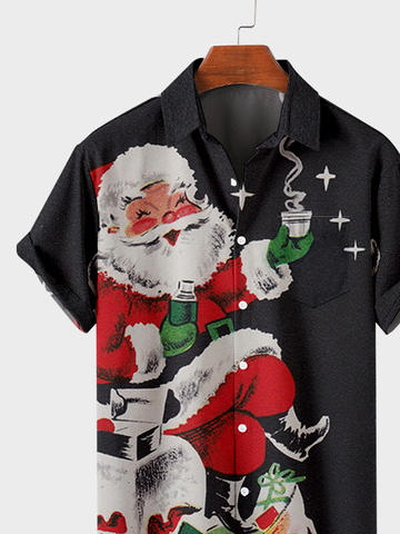 Vintage Joyful Cozy Santa Graphic Short Sleeves Shirts