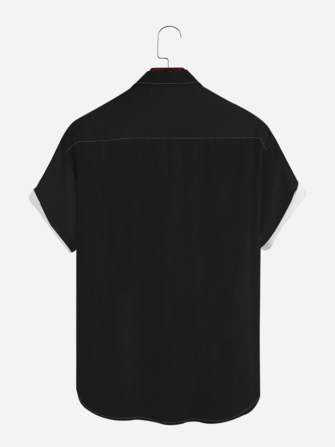 Mens Music Note Print Casual Breathable Loose Short Sleeve Bowling Shirts