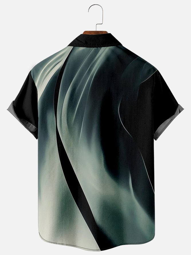 Mens Rock Wave Print Casual Breathable Regular Fit Short Sleeve Hawaiian Shirt