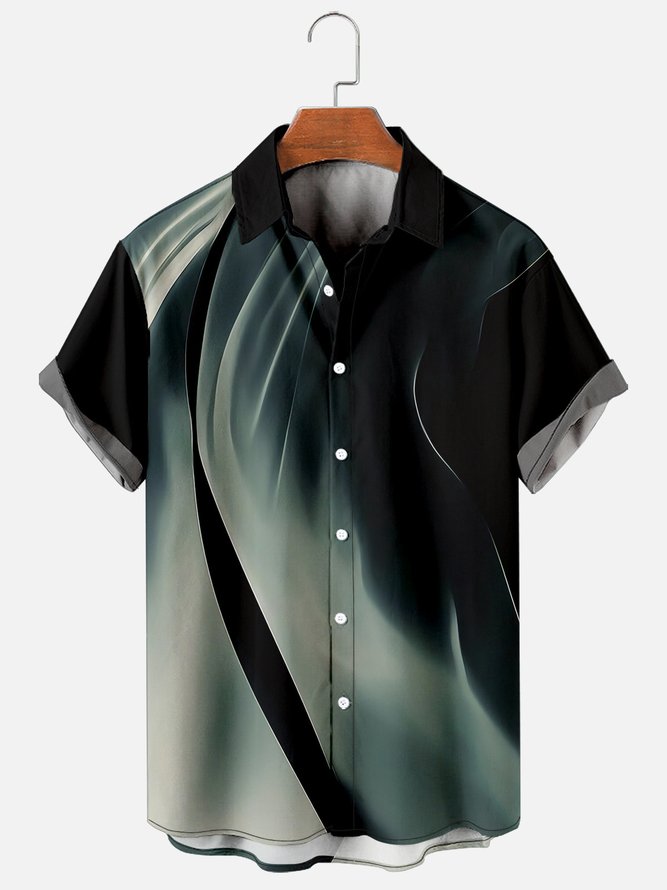 Mens Rock Wave Print Casual Breathable Short Sleeve Hawaiian Shirts