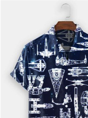 Mens Aerospace Machine Print Casual Breathable Short Sleeve Hawaiian Shirt