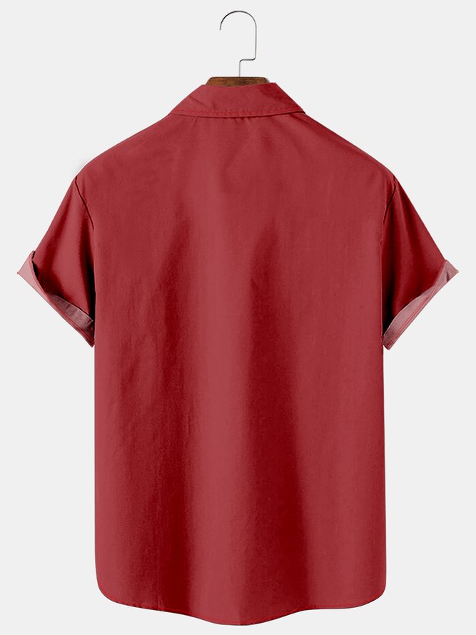 Men's 50s Christmas Vintage Style Santa With Sled print Bowling shirts